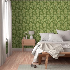 Green Damask Wallpaper - Contessa Vert By Willowlanetextiles - Vintage Custom Printed Removable Self Adhesive Wallpaper Roll by Spoonflower image 5