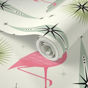 Pink Flamingos Wallpaper - Atomic Flamingo Von Studioxtine - Retro Individuell bedruckte, entfernbare selbstklebende Tapetenrolle von Spoonflower Bild 3