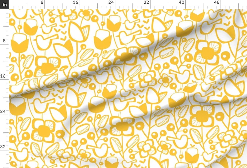 Scandinavian Fabric - Jumbo Scale Scandinavian Garden By Mariana Valladares - Yellow White Spring Cotton Fabric By The Yard With Spoonflower image 2