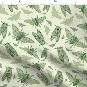 Insects Fabric - Green Cicadas By Nikkimay - Insects Cicadas Green Entomology Modern Home Decor Cotton Fabric By The Yard With Spoonflower