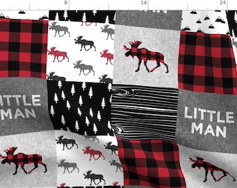 Woodland Fabric - Little Man Patchwork by littlearrowdesign - Buffalo Plaid Wholecloth Moose Quilt Topper Fabric by the Yard by Spoonflower