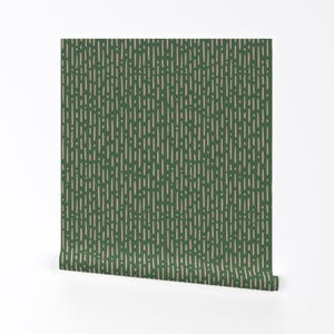 Green Removable Peel and Stick Wallpaper -  Interrupted Stripe Modern Design - Wall Art Wall Decor - Green Broken Stripes by erin_niehenke