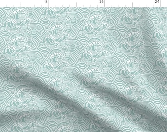 Mint Waves Fabric - Waves  by kimsa - Coastal Beach Island Waves Sea Ocean Wave Pastel Soft Mint Fabric by the Yard by Spoonflower