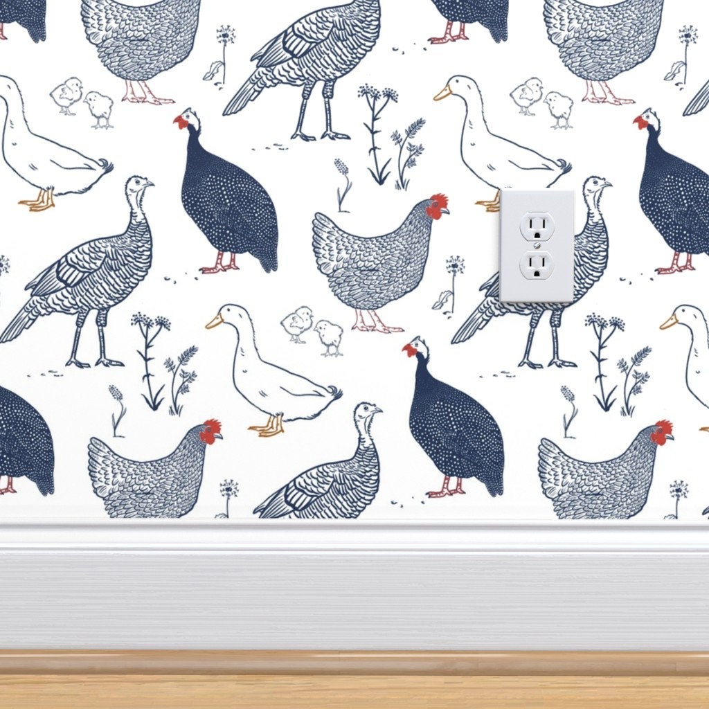 Barnyard Birds Wallpaper Feathered Friend by Dasbrooklyn - Etsy