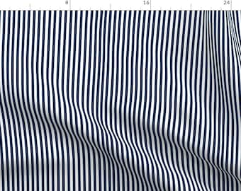 Vertical Navy + White Stripe Fabric - Perfectly Pinstripe In Navy // White By Theartwerks - Cotton Fabric By The Yard With Spoonflower