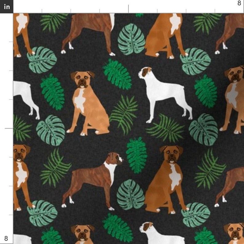 Boxer Fabric Boxer Monstera Tropical Dog Breed Fabric Dark Etsy