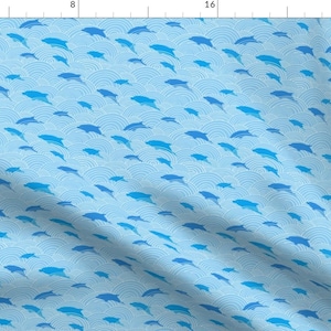 Blue Dolphin Fabric - Swimming Dolphins By Oksancia - Blue Beach Dolphin Nursery Decor Cotton Fabric By The Yard With Spoonflower
