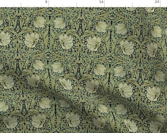 Victorian Fabric - Antiqued Pimpernel Small by peacoquettedesigns - Sage Green Edwardian Arts And Crafts Fabric by the Yard by Spoonflower