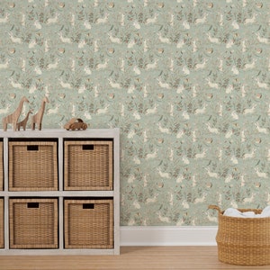 Bunny Wallpaper Bunnies Dusky Green by Katherine Quinn - Etsy