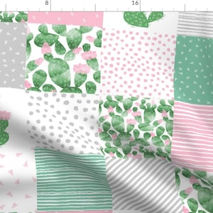 Quilt Fabric - Cactus Cheater Quilt - Baby Nursery Design Pink, Green And Grey By Charlottewinter - Quilt Fabric With Spoonflower
