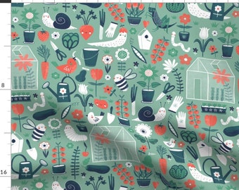 Spring Garden Fabric - Gardening By Wideeyedtree - Garden Greenhouse Vegetables Bugs Birds Tools Cotton Fabric By The Yard With Spoonflower