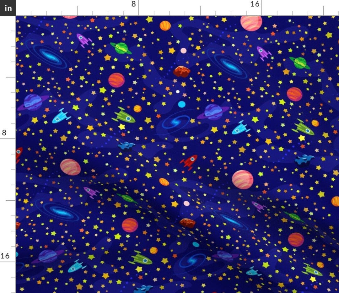 Blue Space Fabric Space by Yulia Blue Space Ship Cotton Fabric by the ...