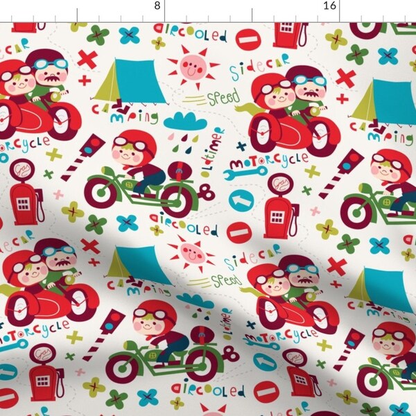 Motorcycles Fabric - Good Old Time! By Bora - Motorcycles Grandparents Children Illustrations Cotton Fabric By The Yard With Spoonflower