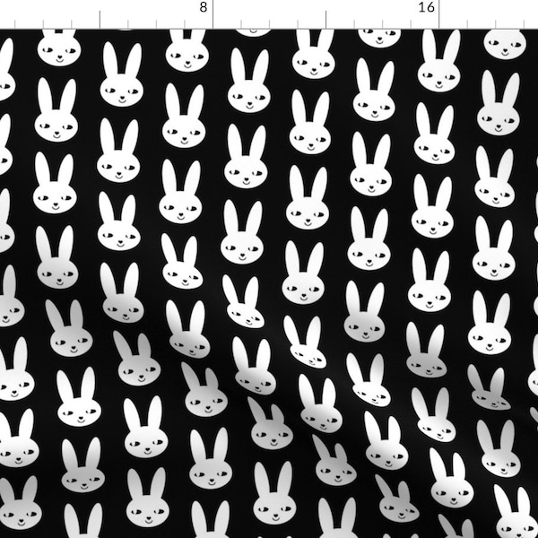 Rabbit Fabric - Happy Bunny White Custom Fabric By Charlottewinter - Rabbit Cotton Fabric By The Yard with Spoonflower