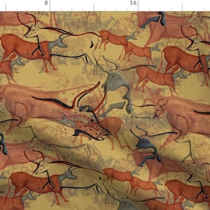 Hand Drawn Fabric - Ox Cave Paintings Medium By Wyrdandwitchy - 2021 Lunar new year cows cattle Cotton Fabric By The Yard With Spoonflower