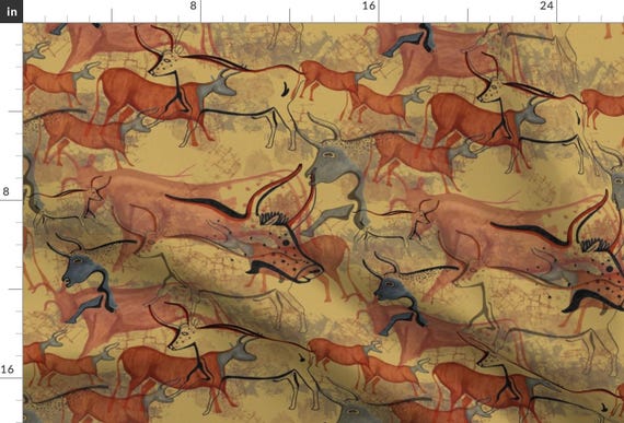 Hand Drawn Fabric - Ox Cave Paintings Medium By Wyrdandwitchy - 2021 Lunar new year cows cattle Cotton Fabric By The Yard With Spoonflower