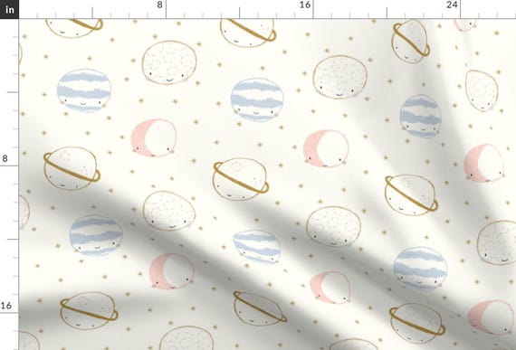 Planets Fabric - Planetary By Littlefoxhill - Planets Space Science Baby Girl Nursery Blush Cotton Fabric By The Yard With Spoonflower