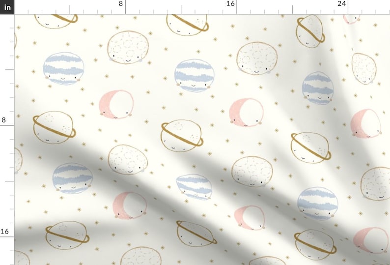 Planets Fabric - Planetary By Littlefoxhill - Planets Space Science Baby Girl Nursery Blush Cotton Fabric By The Yard With Spoonflower image 1