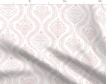 Paisley Damask Fabric - Ogee Ballet Slipper by danika_herrick - Pale Pink Thistle Ogee Indian Block Print Fabric by the Yard by Spoonflower