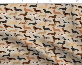 Brown Dog Fabric - Long Haired Dachshunds Dogs Pet Weenie Sausage Dog By Petfriendly - Dog Cotton Fabric By The Yard With Spoonflower