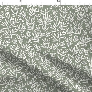 Dark Sage Green Fabric - Peaceful Leaves by julietasflowers - Botanical Garden Small Scale Green White Fabric by the Yard by Spoonflower