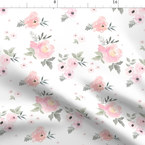 Shabby Chic Florals Fabric -  Sweet Blush Roses / 90 Degrees By Shopcabin - Shabby Chic Cotton Fabric By The Yard With Spoonflower