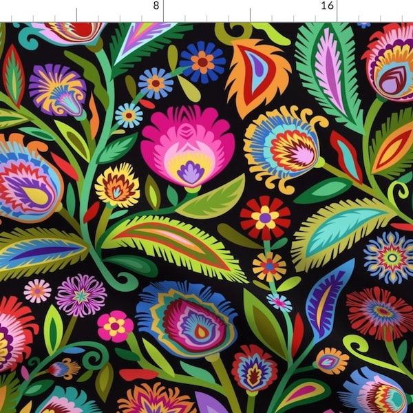 Maximalist Folk Fabric - Polish Paper Cutting By Groovity - Garden Botanical Traditional Floral Cotton Fabric By The Yard With Spoonflower