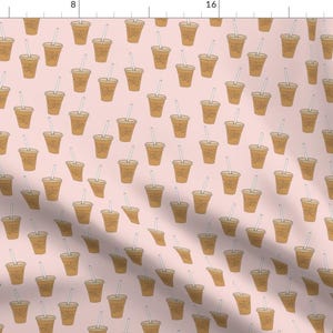 Iced Coffee Fabric - Iced Coffees By Charlottewinter - Blush Pink Brown Latte Mocha Cappuccino Cotton Fabric By The Yard With Spoonflower