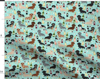 Bubbly Dachshund Fabric - Dachshund Wine Fabric By Petfriendly- Light Blue Wine Relaxation Dog Cotton Fabric By The Yard With Spoonflower