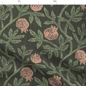 Moody Pomegranate Fabric - Block Print Pomegranate  by apostrofodesign - Modern Botanical Fruit Nouveau Fabric by the Yard by Spoonflower