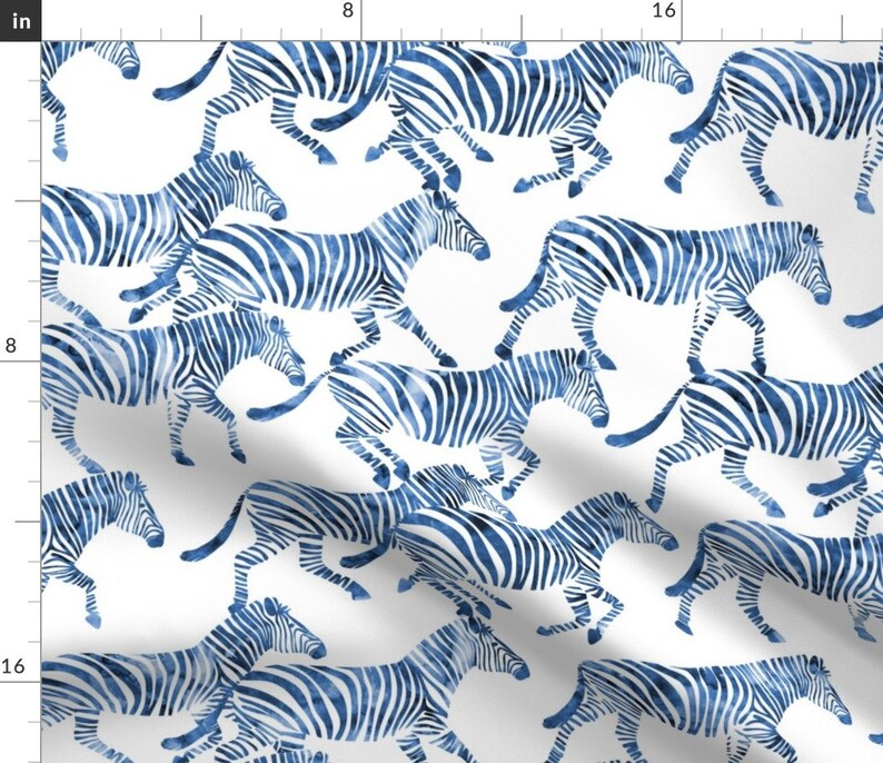 Blue Zebra Fabric Zebras in Blue Tropical Animal Safari Blue Etsy
