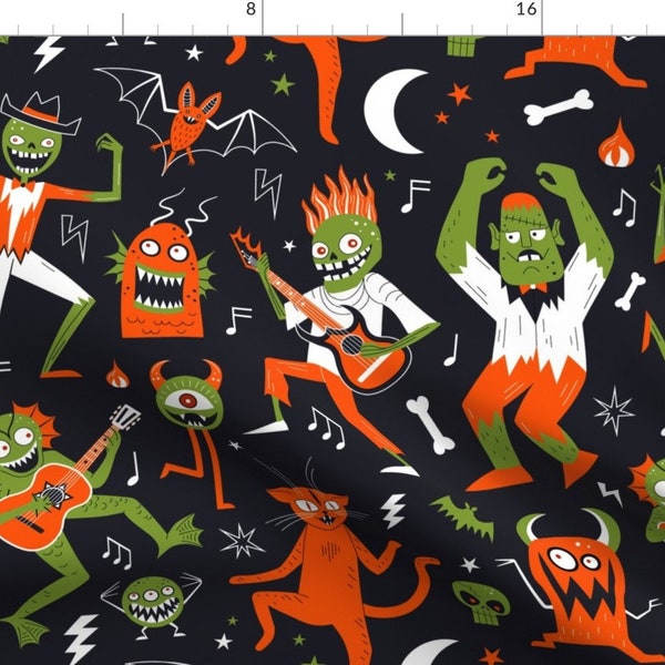 Halloween Fabric - Rockin' Monsters by milva_art -  Rock N Roll Monsters Music Dance Dancing Monsters Fun Fabric by the Yard by Spoonflower