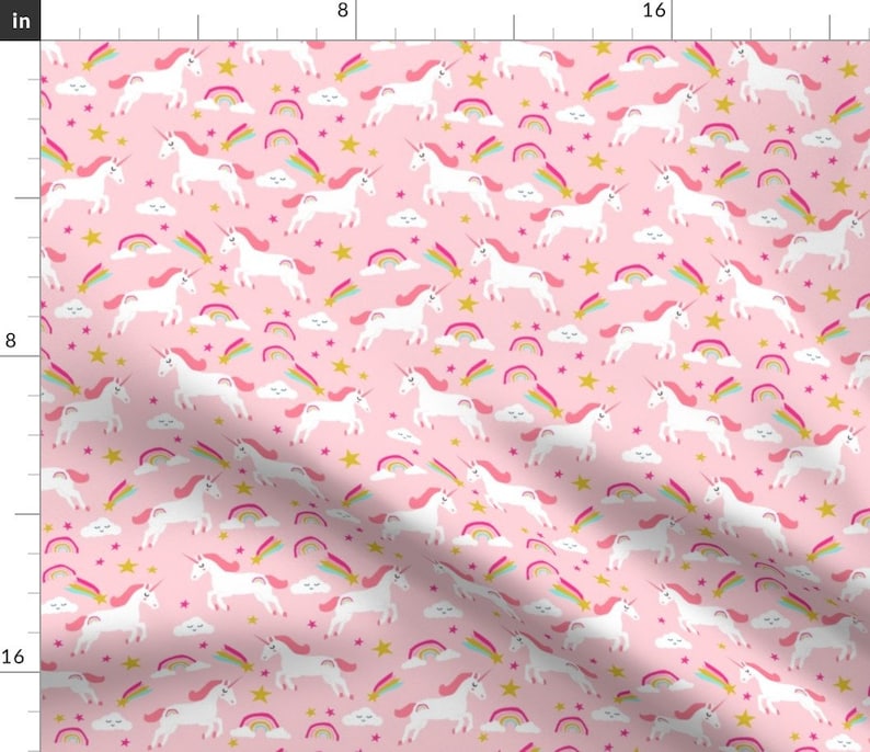 Unicorn Fabric Unicorn Bright Colors Fabric Rainbow Fabric Pink By Charlottewinter Unicorn Cotton Fabric By The Yard With Spoonflower image 1
