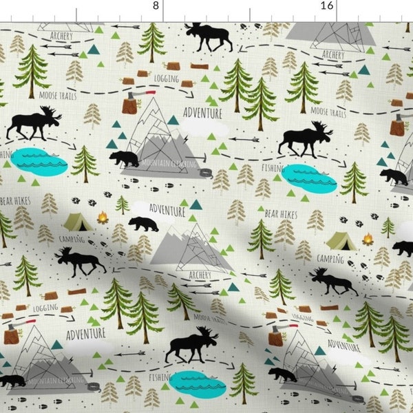 Lumberjack Fabric - Moose Adventures Lake By Modernmoosedesignco Woodland Outdoor Camping Kids - Cotton Fabric By The Yard With Spoonflower
