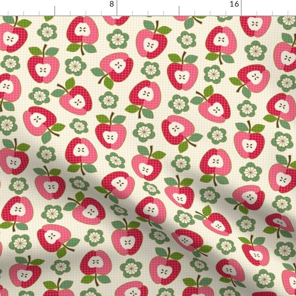 Fresh Apples Fabric - Delicious Apples And Blossoms by studioxtine - Vintage Style Red Green Fruit Flowers Fabric by the Yard by Spoonflower