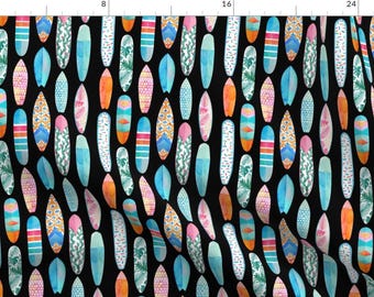 Surfboards on Black Fabric - Surfboards By Tasiania - Summer Surfing Beach Decor Cotton Fabric By The Yard With Spoonflower