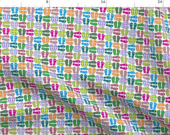 Colorful Flip Flops Fabric - Tiny Flip-Flops By Lilcubby - Rainbow Summer Beach Flip Flops Cotton Fabric By The Yard With Spoonflower