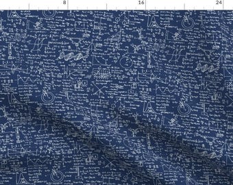 May include: A navy blue fabric with a white pattern of mathematical equations, formulas, and graphs. The pattern is dense and covers the entire fabric.