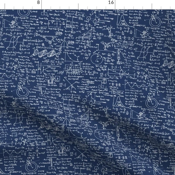 Equations Fabric - Physics Equations By Thinlinetextiles - Navy White Classroom Education Student Cotton Fabric By The Yard With Spoonflower