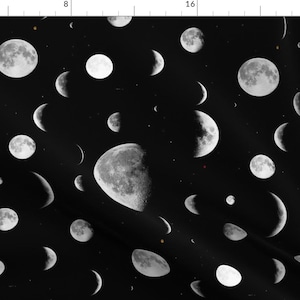Moon Fabric - Moon Phases By Onelittleprintshop Space Sky Night Monochrome Neutral Astronomy - Cotton Fabric By The Yard With Spoonflower