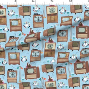 Television Fabric 1950s Tv Sets By Vinpauld Fifties Vintage Tube Telly Retro Toon Airing Cotton Fabric By The Yard With Spoonflower afbeelding 3