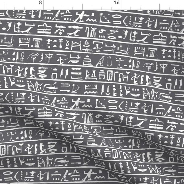 Egyptian Fabric - Egyptian Heiroglyphics In Greys - Small By Thin Line Textiles - Ancient Egypt Cotton Fabric By The Yard With Spoonflower
