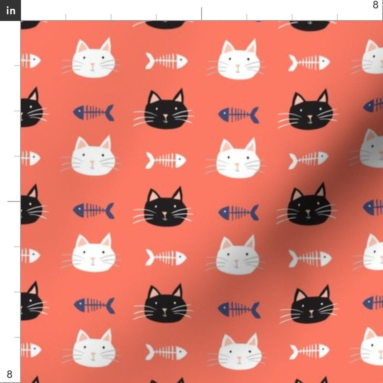 Cats Fabric Cats 3 by Laura May Designs Cats Coral Black Etsy