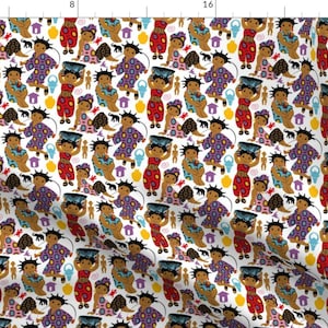 Village Girls Fabric - African Girls By Cassiopee - Bold Colorful World Travel Cultural Africa Cotton Fabric By The Yard With Spoonflower
