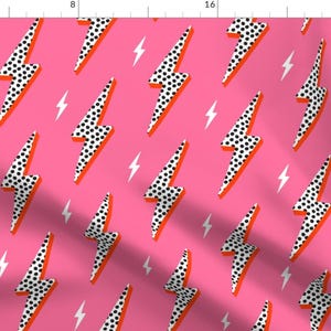 Lightning Fabric - Polka Dot Lightning Bolts by milatoo - Pink Polka Dot Black White Red Preppy Electric  Fabric by the Yard by Spoonflower