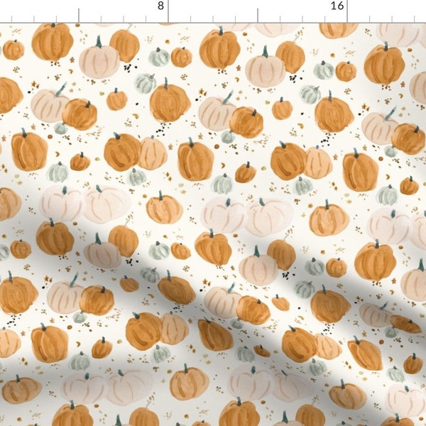 Pumpkins Fabric - Pumpkins And Stars By Crystal Walen - Pumpkins Orange Watercolor Harvest Patch Cotton Fabric By The Yard With Spoonflower