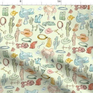 Cowboy Fabric - Cowboy Green By Landfish - Cowboy Hat Boots Cactus Bandana Spurs Western Rodeo Cotton Fabric By The Yard With Spoonflower