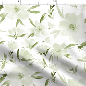 Flowers Fabric - Olive Green Spring In Venice By Katerinaizotova - Green Ivory Watercolor Garden Cotton Fabric By The Yard With Spoonflower