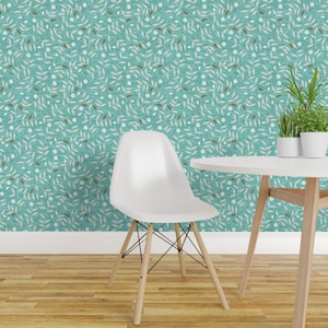 Papel pintado autoadhesivo Teal Vines - Turquoise Botanical Aqua Mint - Decoración de pared removible - Darcy Aqua de nouveau_bohemian