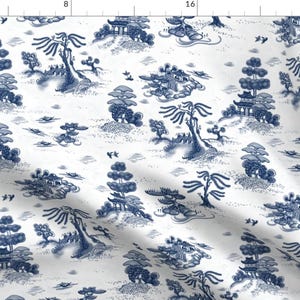 Chinoiserie Fabric - Willow Toile by juliamonroe - Vintage Inspired Blue White Chinese Style Traditional Fabric by the Yard by Spoonflower